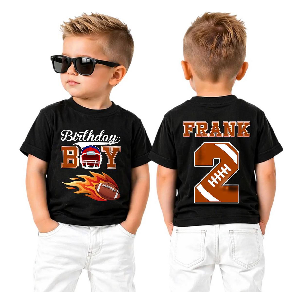 Custom Name Football Player 2nd Birthday Shirt for Boys, Toddler Tee — product view 5