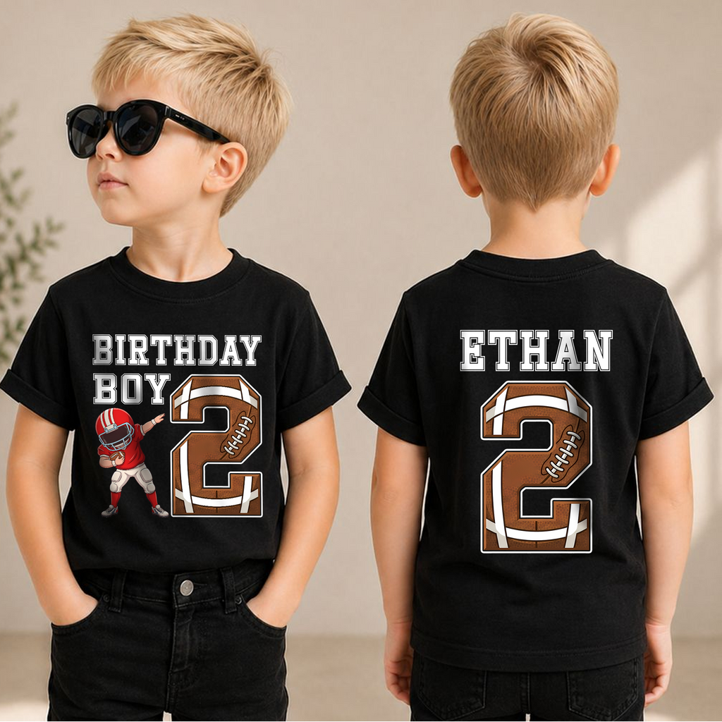 Custom Football Player 2nd Birthday Shirt for Boys, Personalized Name — product view 1