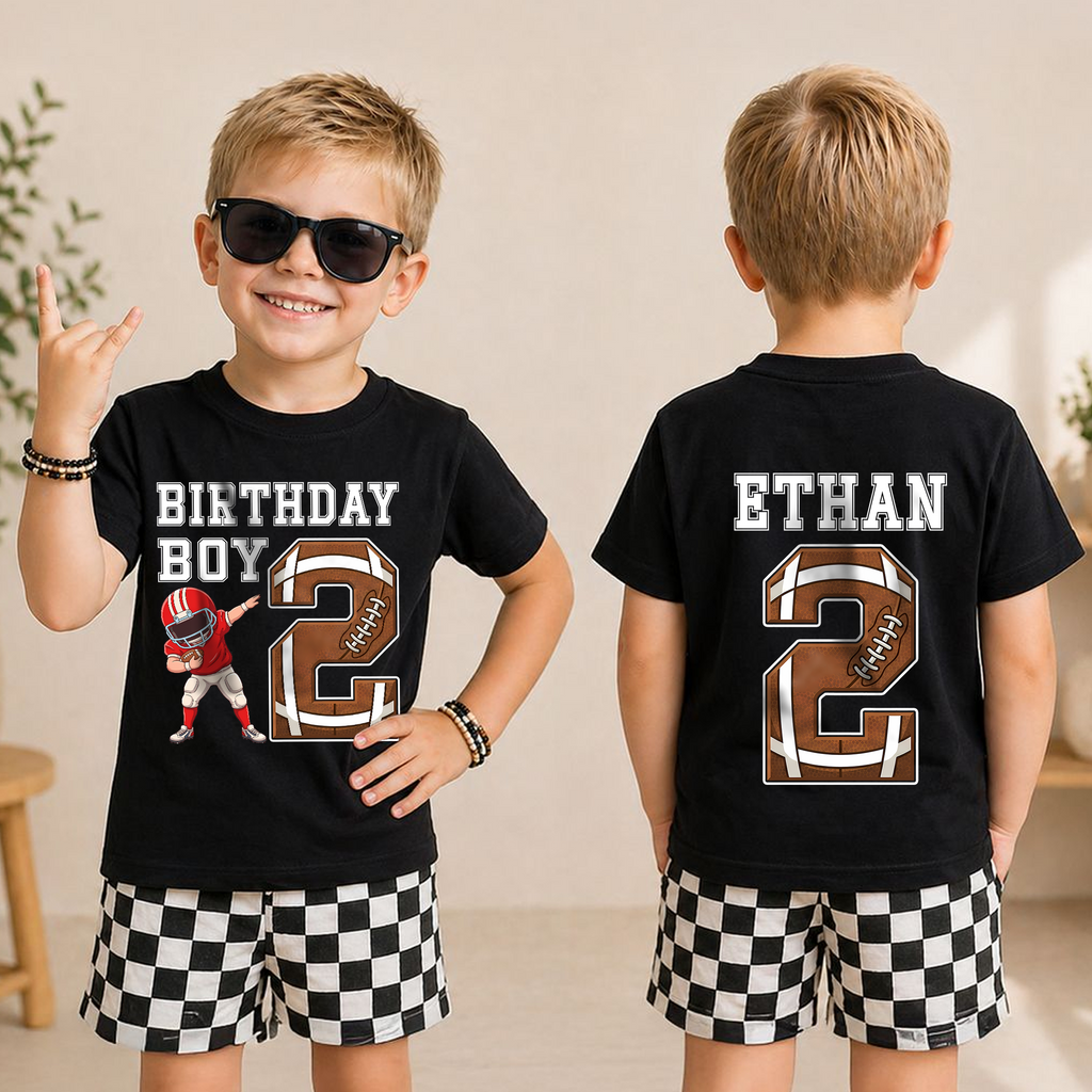 Custom Football Player 2nd Birthday Shirt for Boys, Personalized Name — product view 3
