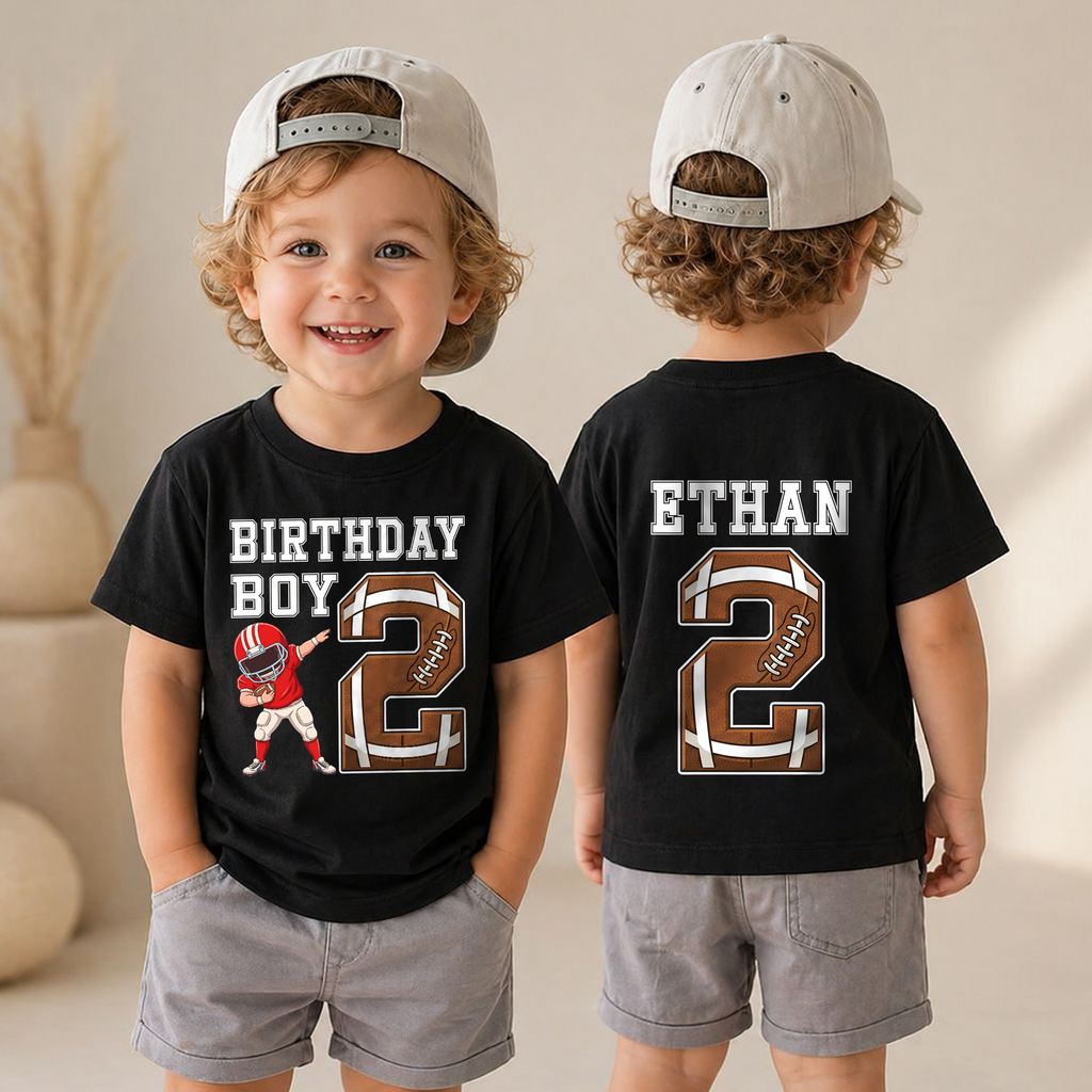 Custom Football Player 2nd Birthday Shirt for Boys, Personalized Name — product view 4