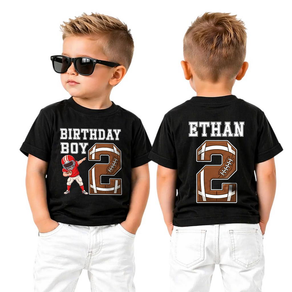 Custom Football Player 2nd Birthday Shirt for Boys, Personalized Name — product view 5