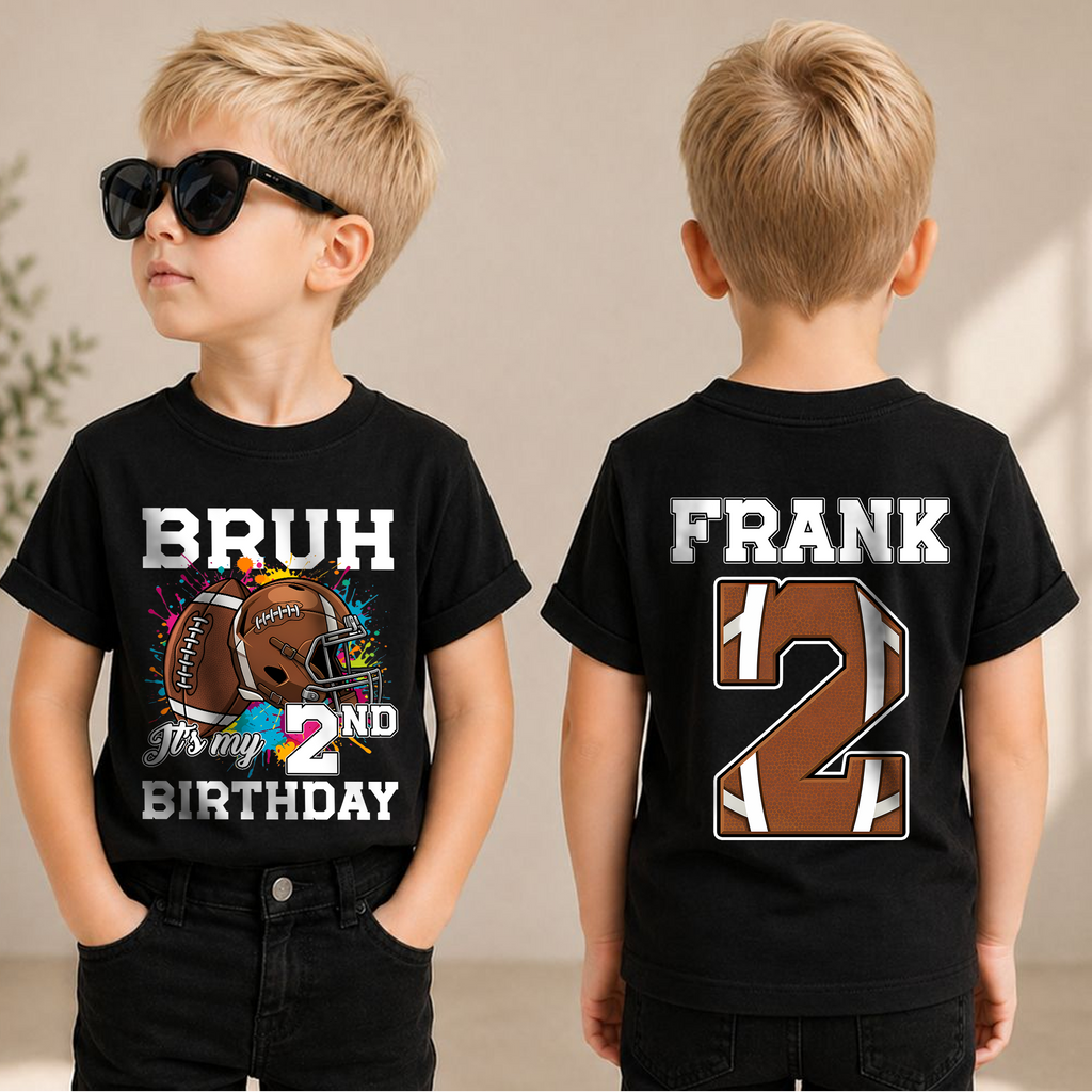 Boys Custom Football Player 2nd Birthday Shirt, Custom Name — product view 1