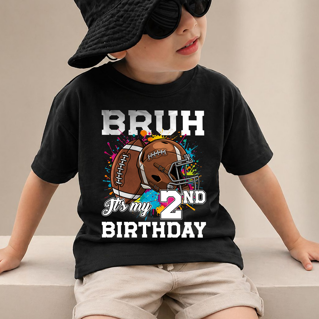 Boys Custom Football Player 2nd Birthday Shirt, Custom Name — product view 2