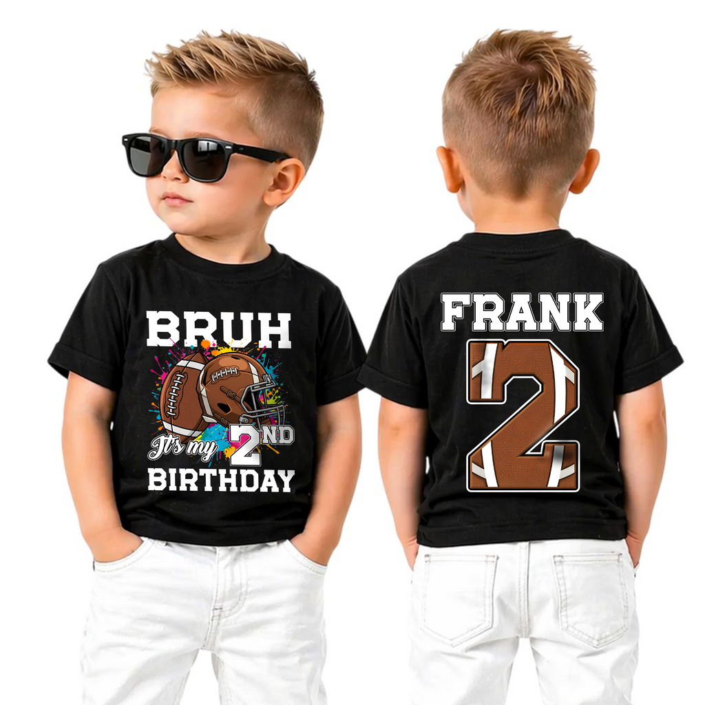 Boys Custom Football Player 2nd Birthday Shirt, Custom Name — product view 5