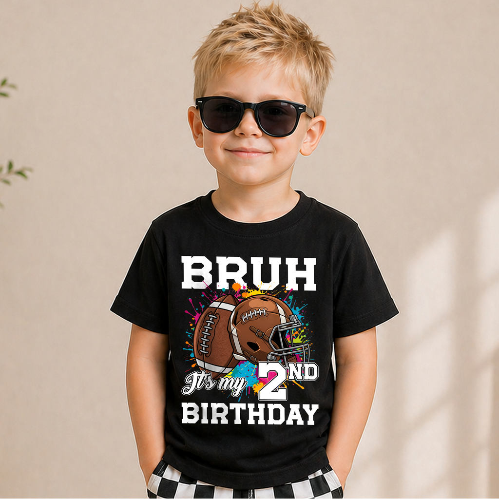 Boys Custom Football Player 2nd Birthday Shirt, Custom Name — product view 6