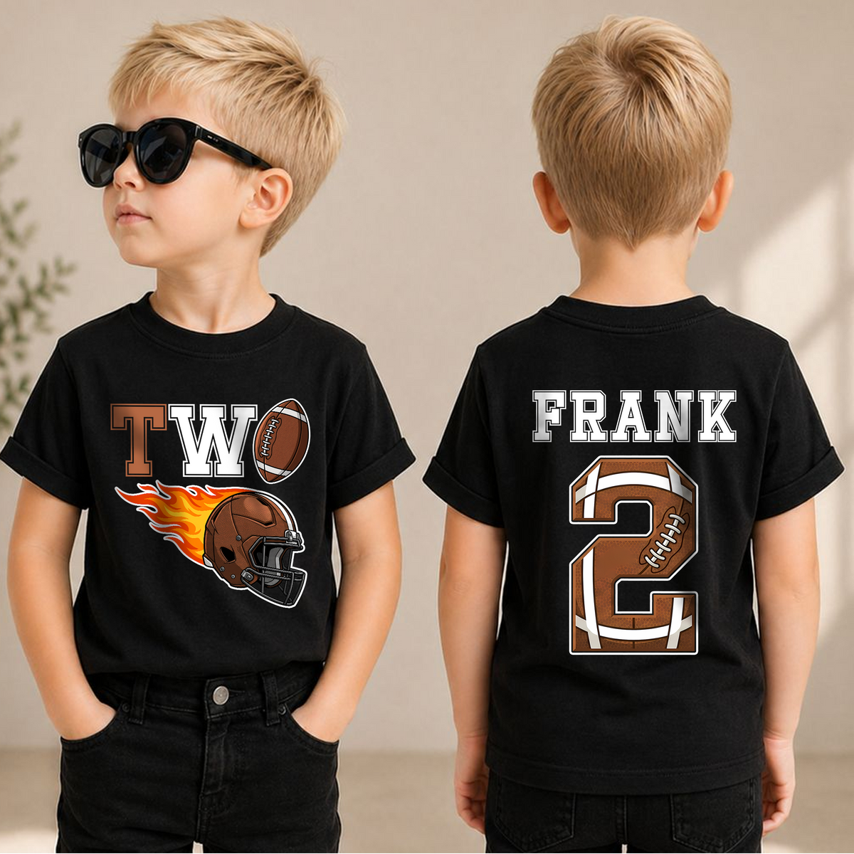 Toddler Personalized Football Player 2nd Birthday Shirt, Custom Name — product view 1