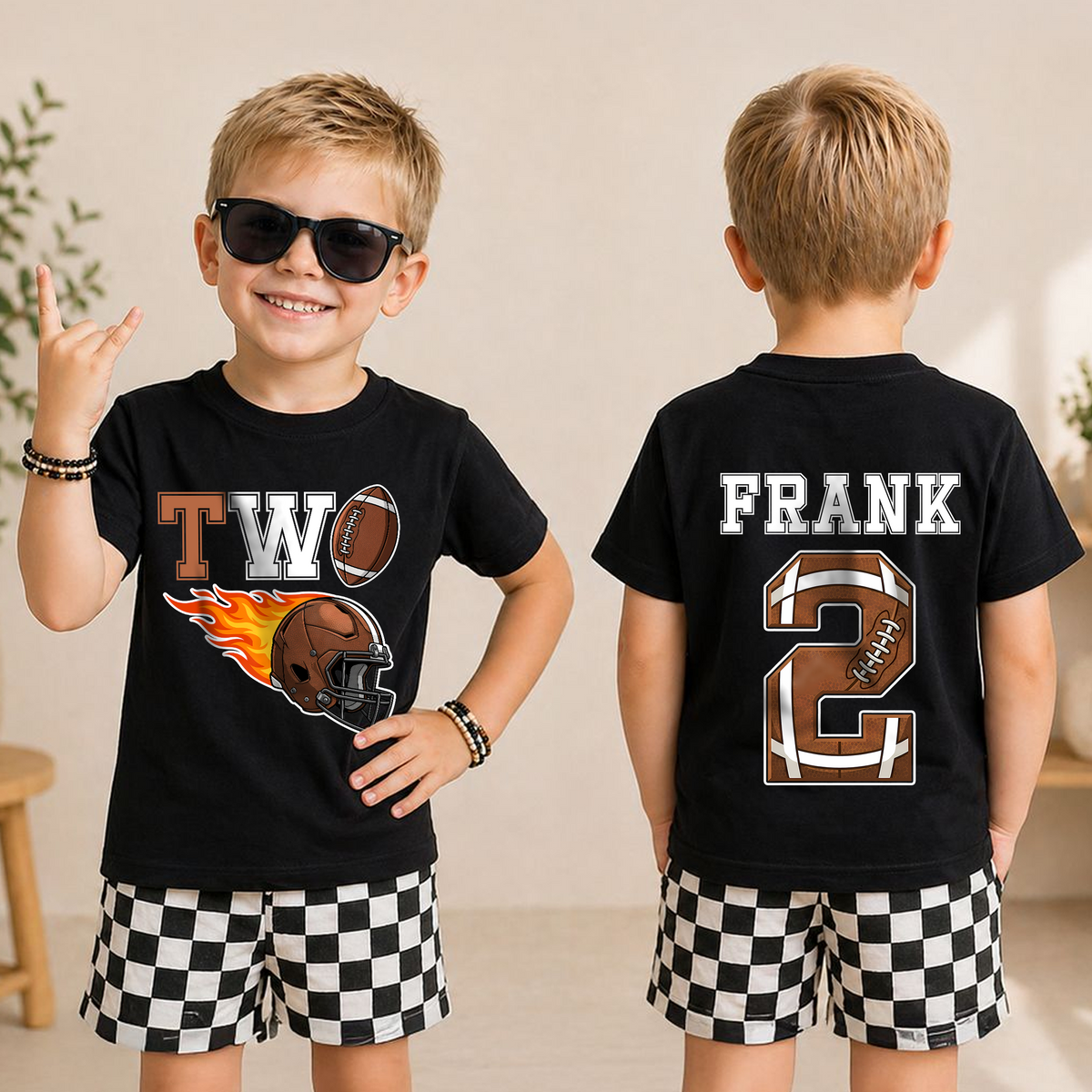 Toddler Personalized Football Player 2nd Birthday Shirt, Custom Name — product view 3
