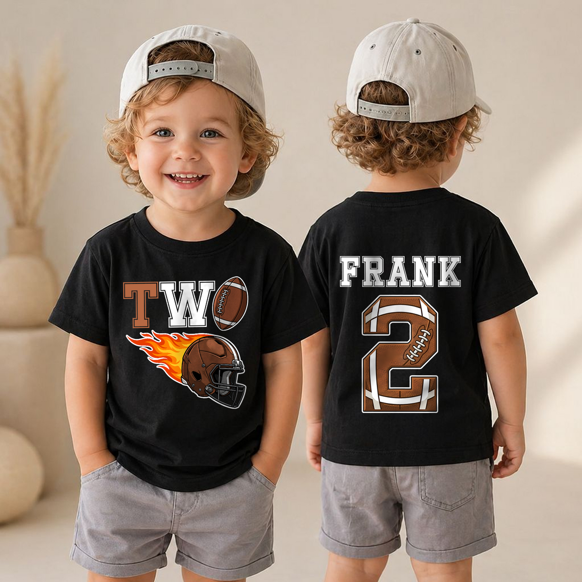 Toddler Personalized Football Player 2nd Birthday Shirt, Custom Name — product view 4