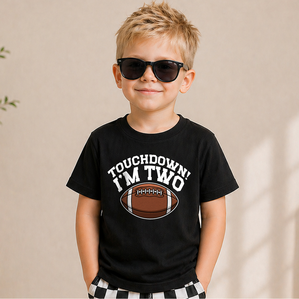 Boys Personalized Touchdown I'm Two 2nd Birthday Shirt, Custom Name — product view 6