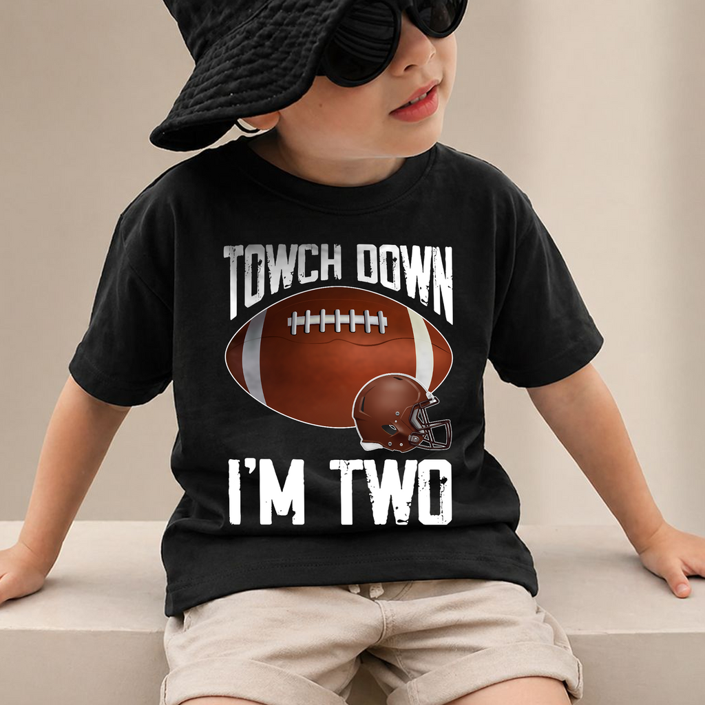 Personalized Football 2nd Birthday Shirt Boy, Touchdown I'm Two — product view 2