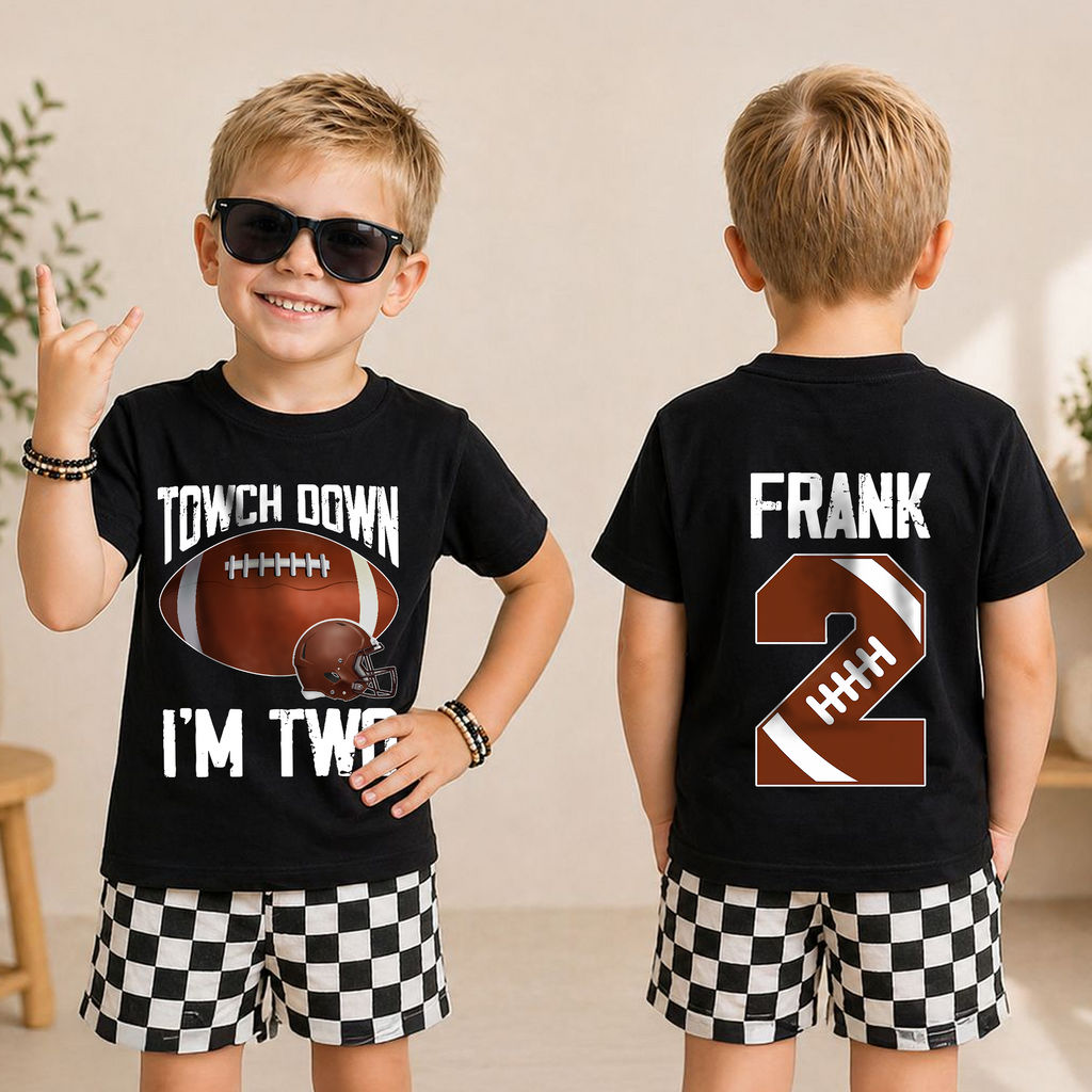 Personalized Football 2nd Birthday Shirt Boy, Touchdown I'm Two — product view 3