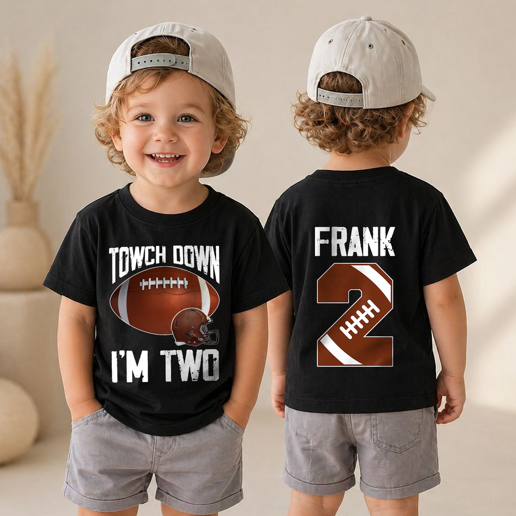 Personalized Football 2nd Birthday Shirt Boy, Touchdown I'm Two — product view 4