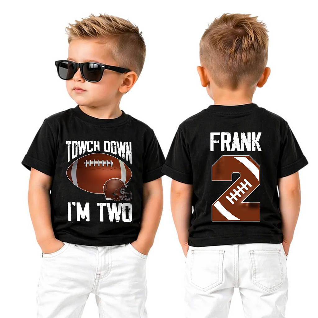 Personalized Football 2nd Birthday Shirt Boy, Touchdown I'm Two — product view 5