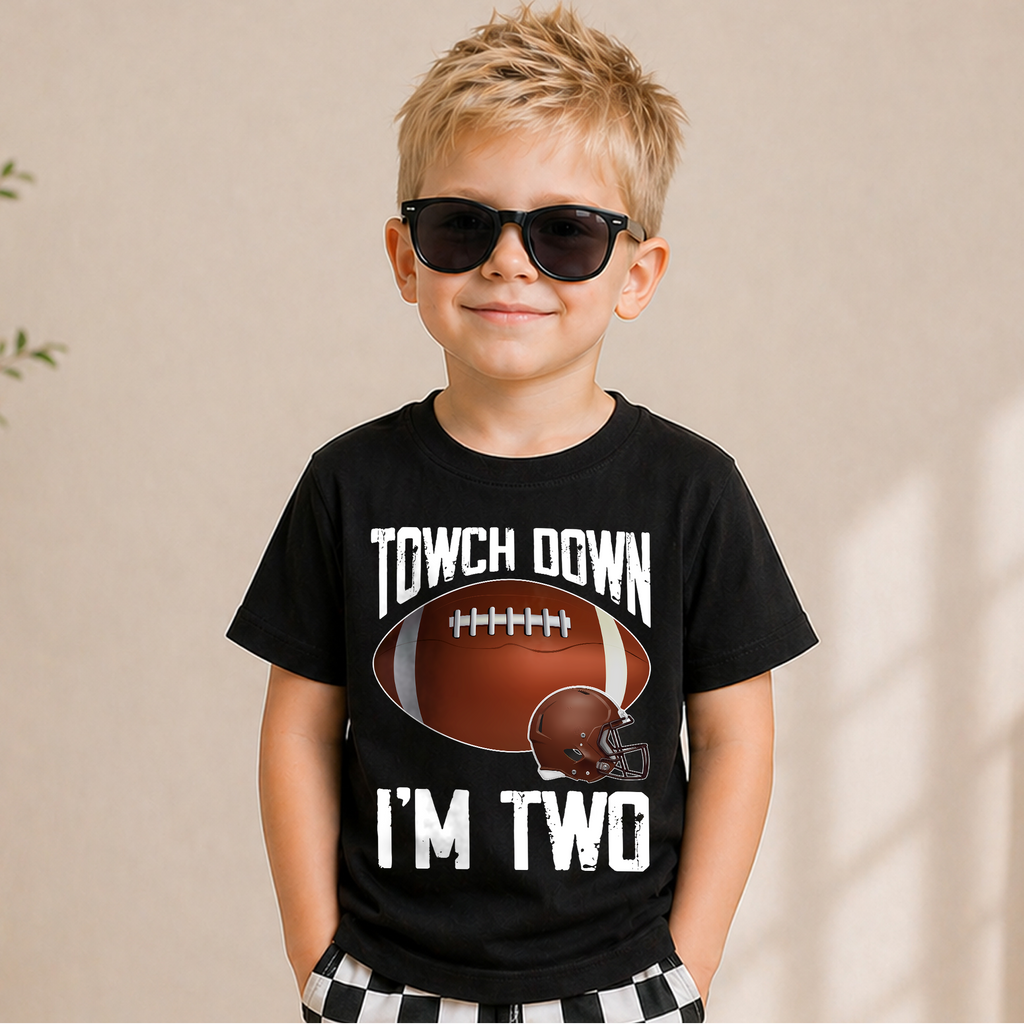 Personalized Football 2nd Birthday Shirt Boy, Touchdown I'm Two — product view 6