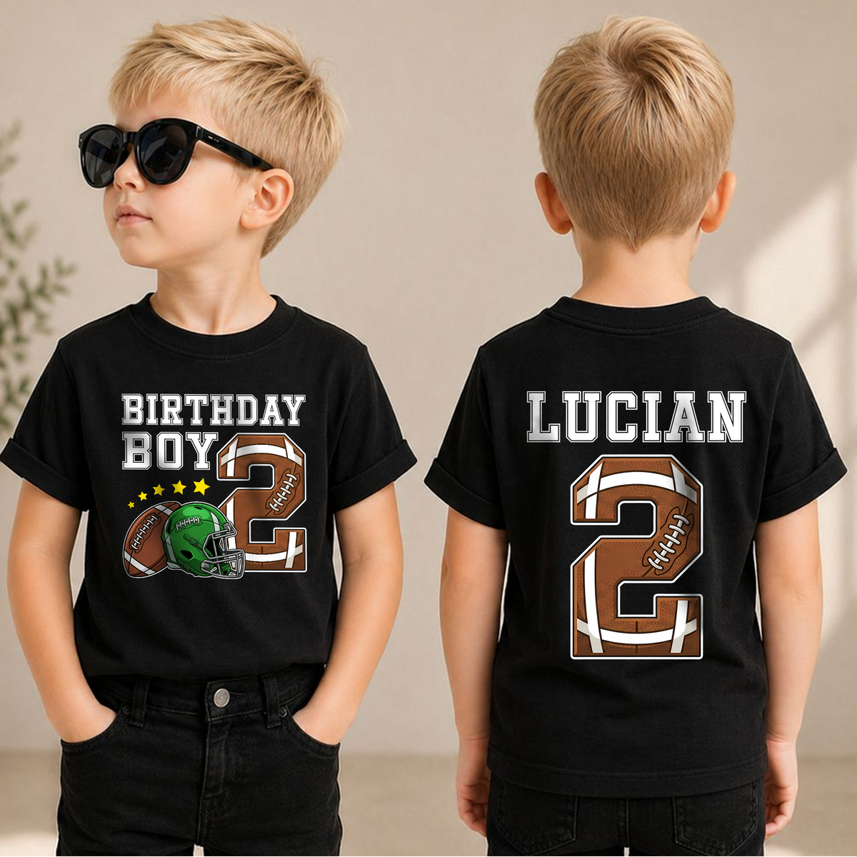 Custom Name Football 2nd Birthday Shirt Boy, Football Player — product view 1