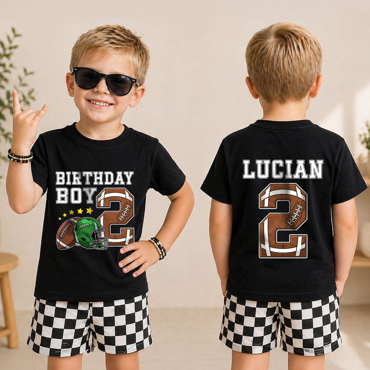 Custom Name Football 2nd Birthday Shirt Boy, Football Player — product view 3