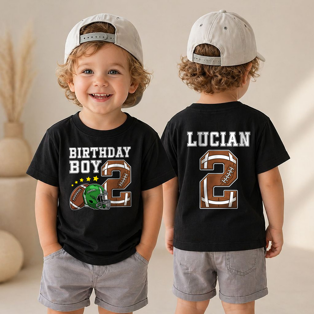 Custom Name Football 2nd Birthday Shirt Boy, Football Player — product view 4