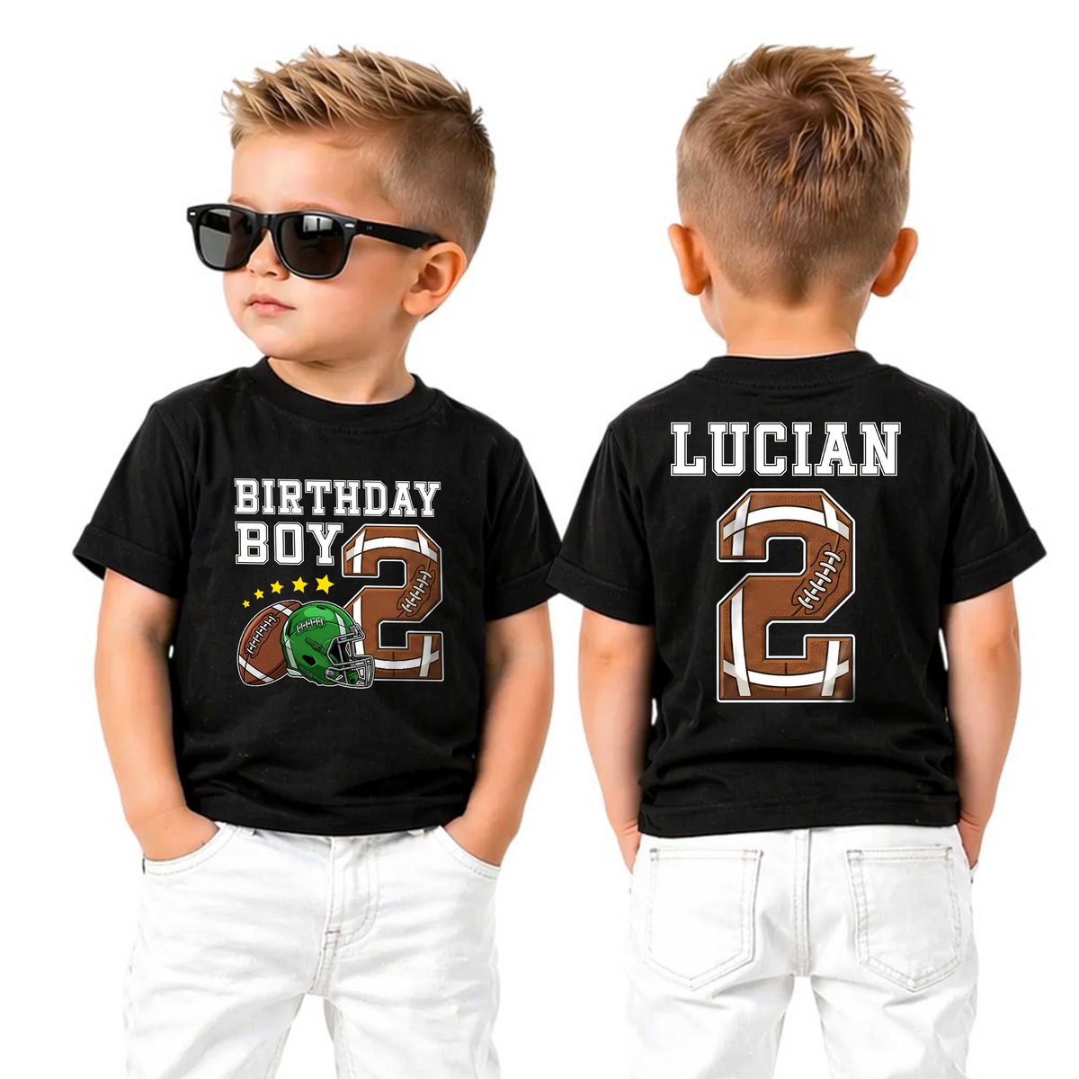 Custom Name Football 2nd Birthday Shirt Boy, Football Player — product view 5