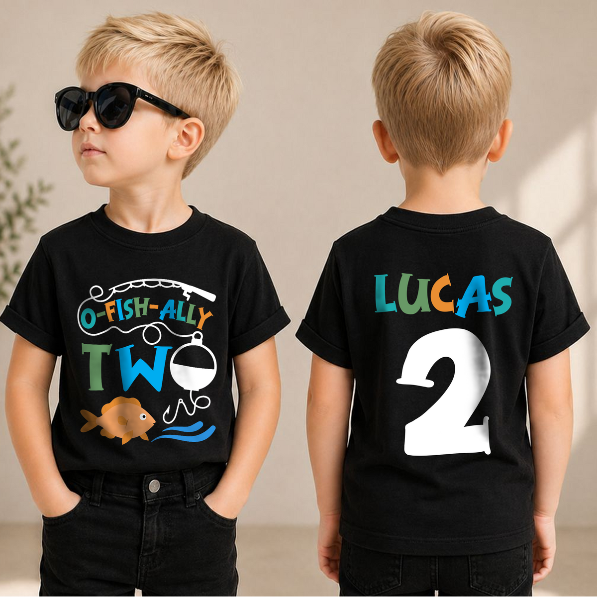 Personalized O-Fish-Ally Two 2nd Birthday Shirt for Boys, Custom Name — product view 1