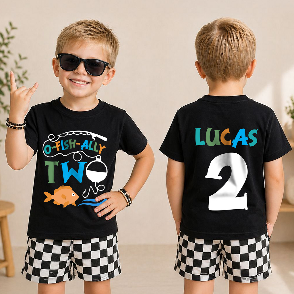 Personalized O-Fish-Ally Two 2nd Birthday Shirt for Boys, Custom Name — product view 3