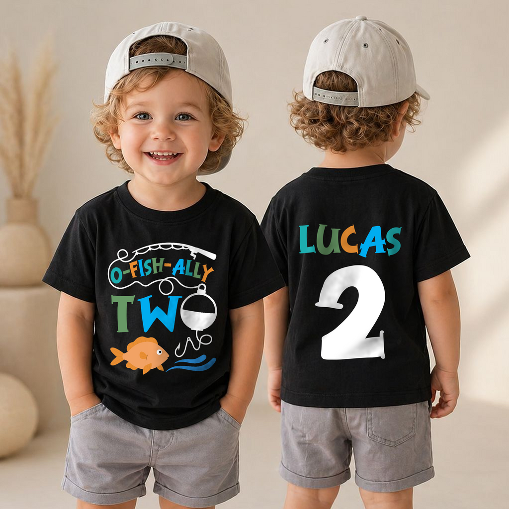 Personalized O-Fish-Ally Two 2nd Birthday Shirt for Boys, Custom Name — product view 4