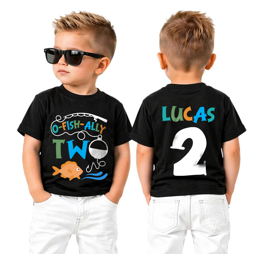 Personalized O-Fish-Ally Two 2nd Birthday Shirt for Boys, Custom Name — product view 5