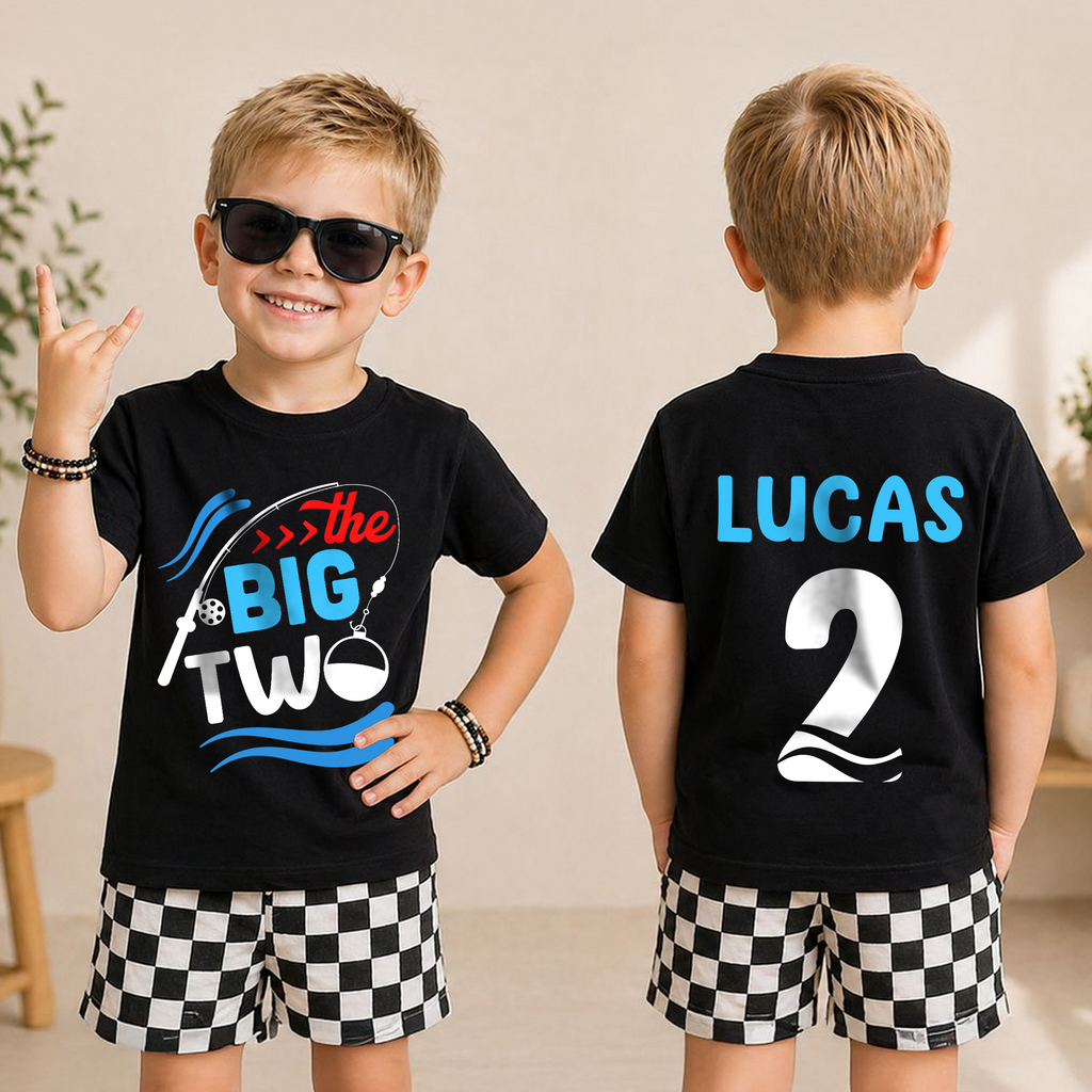 Custom Name Little Fisherman 2nd Birthday Shirt for Boys — product view 3