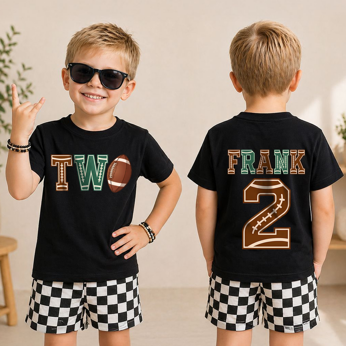 Custom Football 2nd Birthday Shirt Boy, Football Player — product view 3