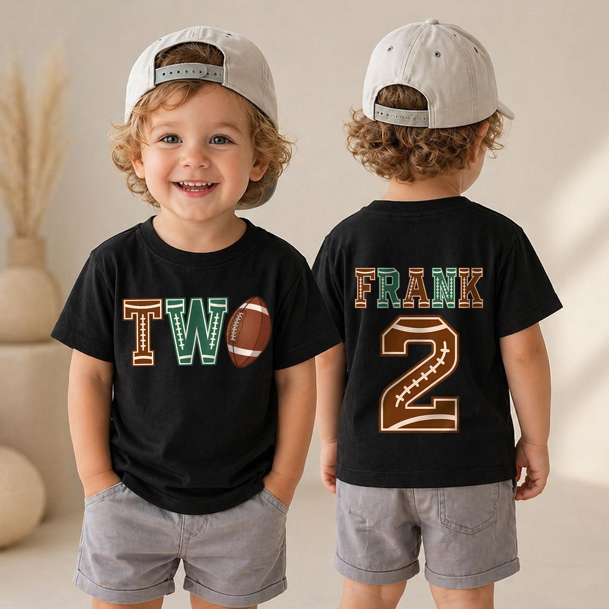 Custom Football 2nd Birthday Shirt Boy, Football Player — product view 4