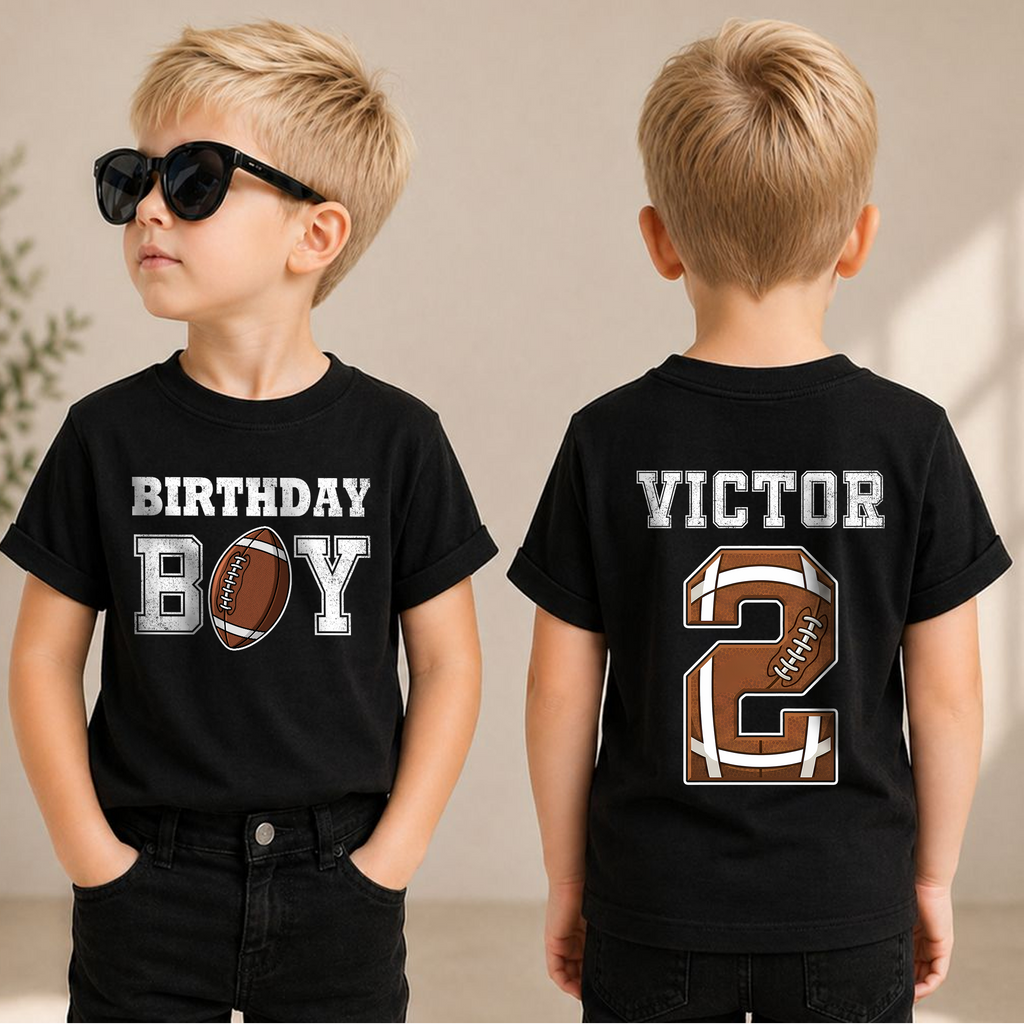 Boys Custom Football 2nd Birthday Shirt Boy, Football Player — product view 1