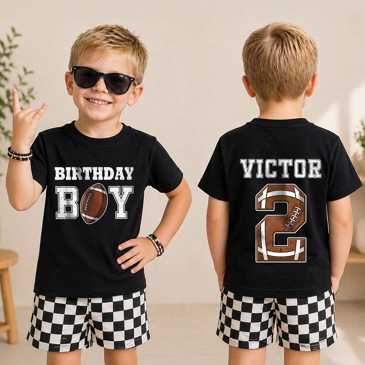Boys Custom Football 2nd Birthday Shirt Boy, Football Player — product view 3