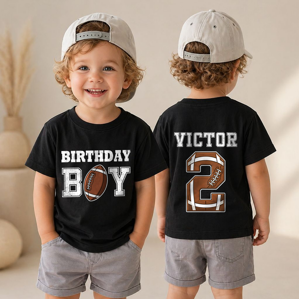 Boys Custom Football 2nd Birthday Shirt Boy, Football Player — product view 4