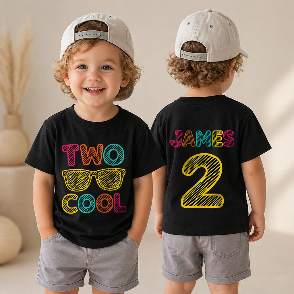 Custom Name Cool Kid 2nd Birthday Shirt Boy, TWO COOL — product view 4