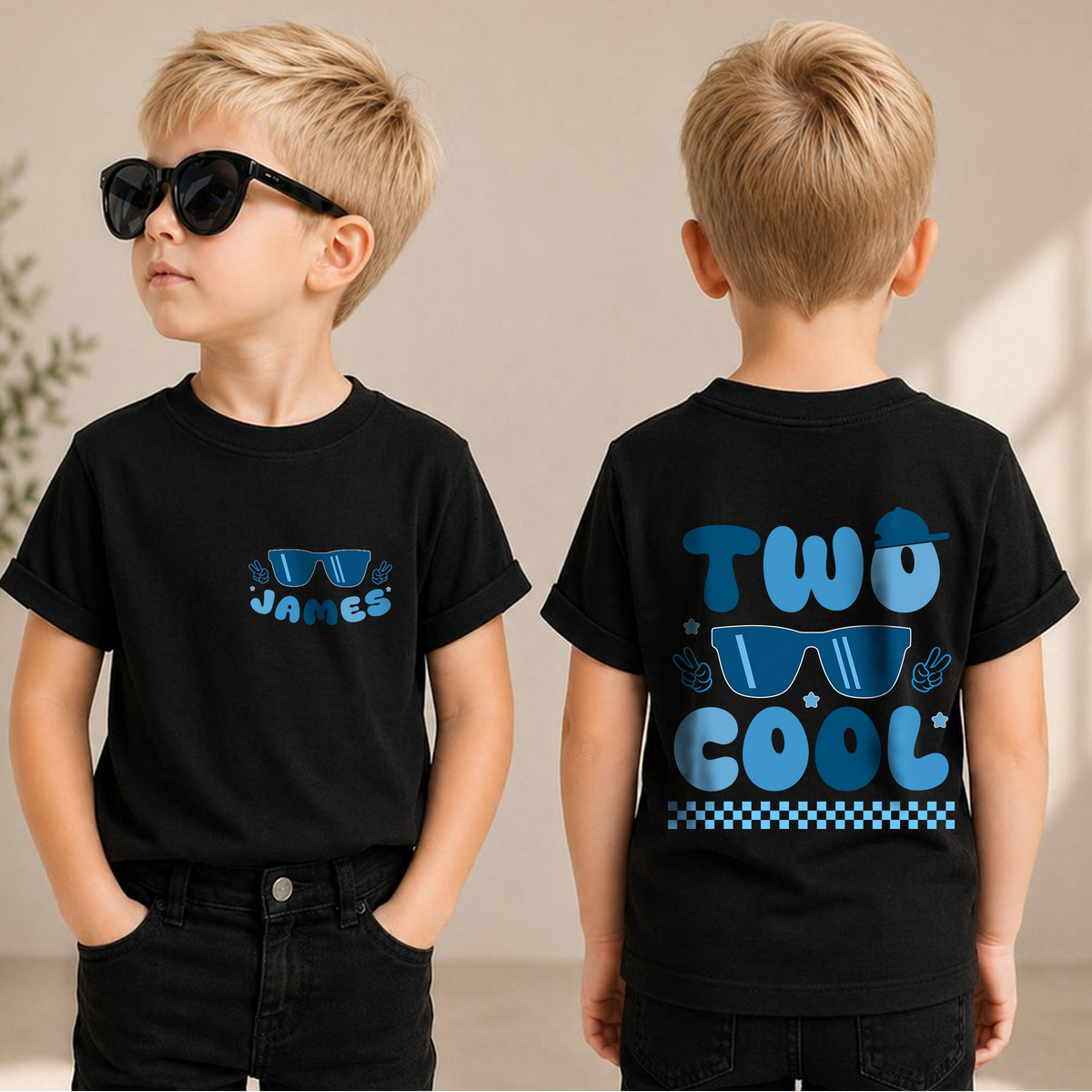 Custom Cool Kid 2nd Birthday Shirt Boy, TWO COOL — product view 1