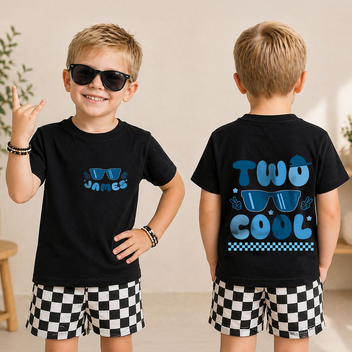 Custom Cool Kid 2nd Birthday Shirt Boy, TWO COOL — product view 3