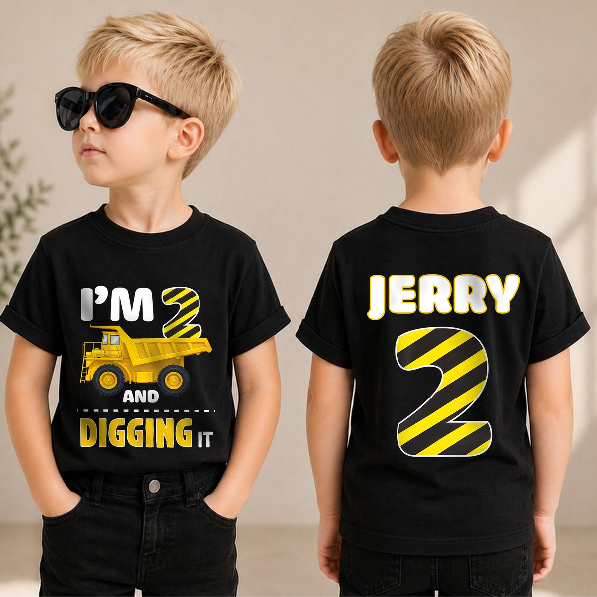 Personalized Construction 2nd Birthday Shirt, Digging It — product view 1