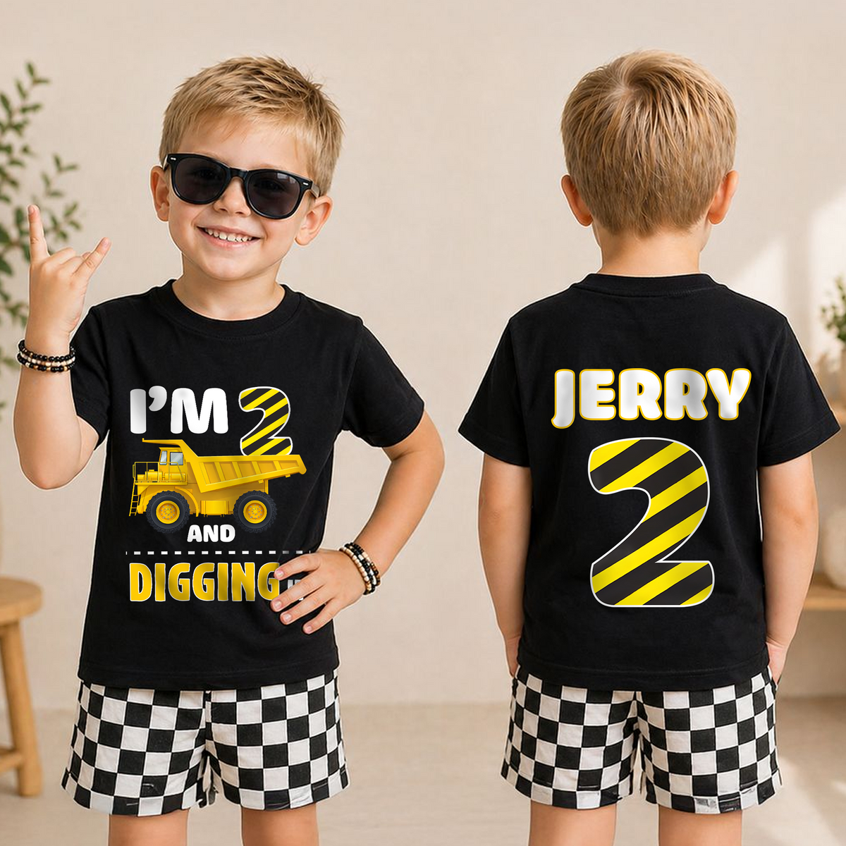 Personalized Construction 2nd Birthday Shirt, Digging It — product view 3