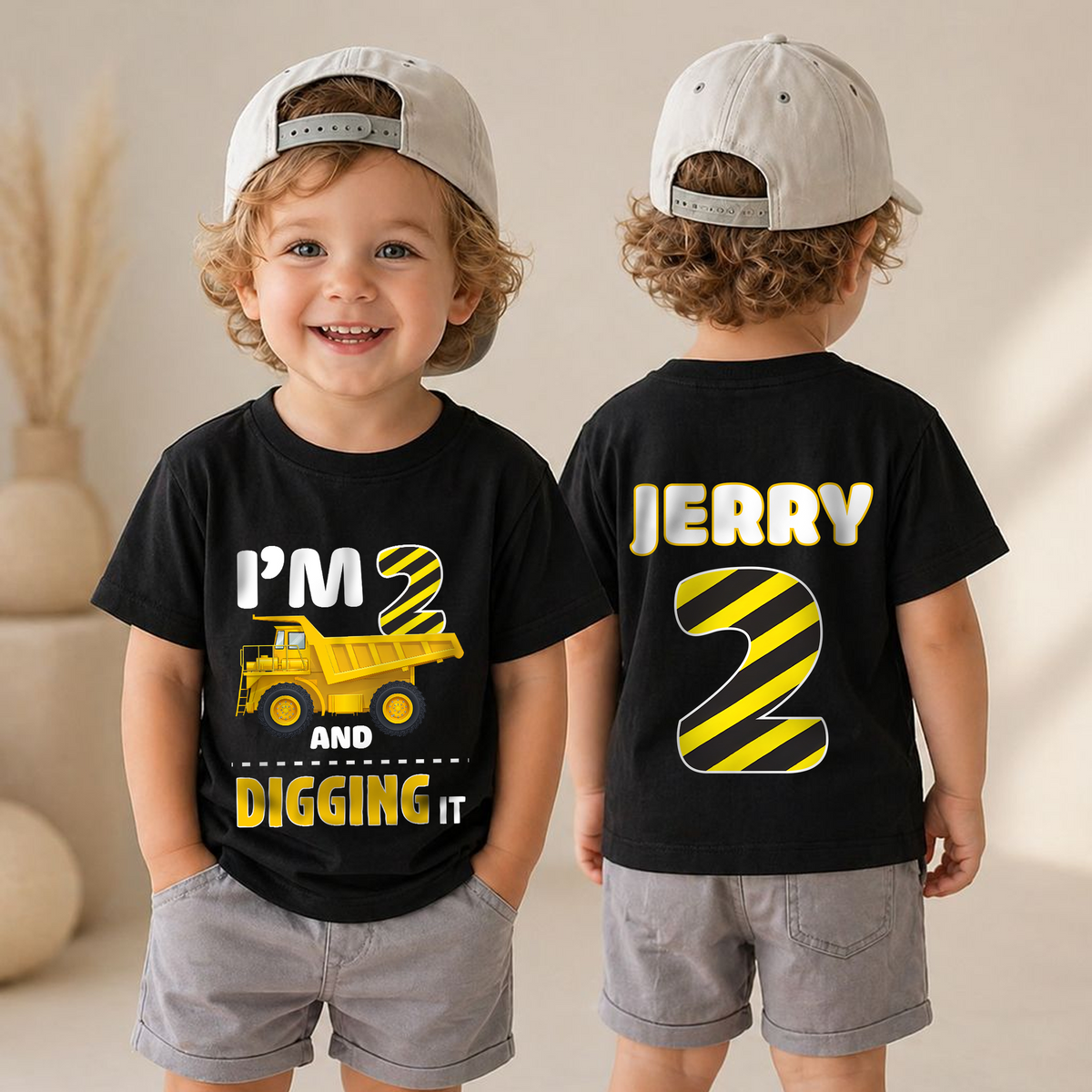 Personalized Construction 2nd Birthday Shirt, Digging It — product view 4