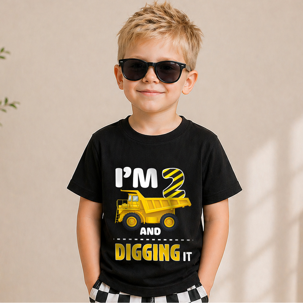 Personalized Construction 2nd Birthday Shirt, Digging It — product view 5