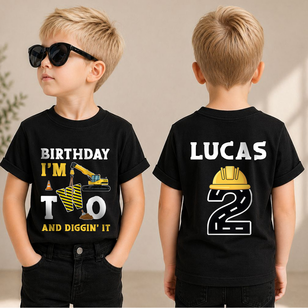 Custom Name Construction 2nd Birthday Shirt, Digging It — product view 1