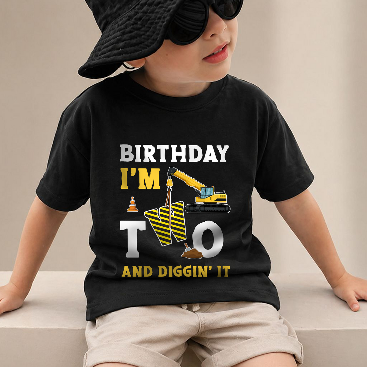 Custom Name Construction 2nd Birthday Shirt, Digging It — product view 2
