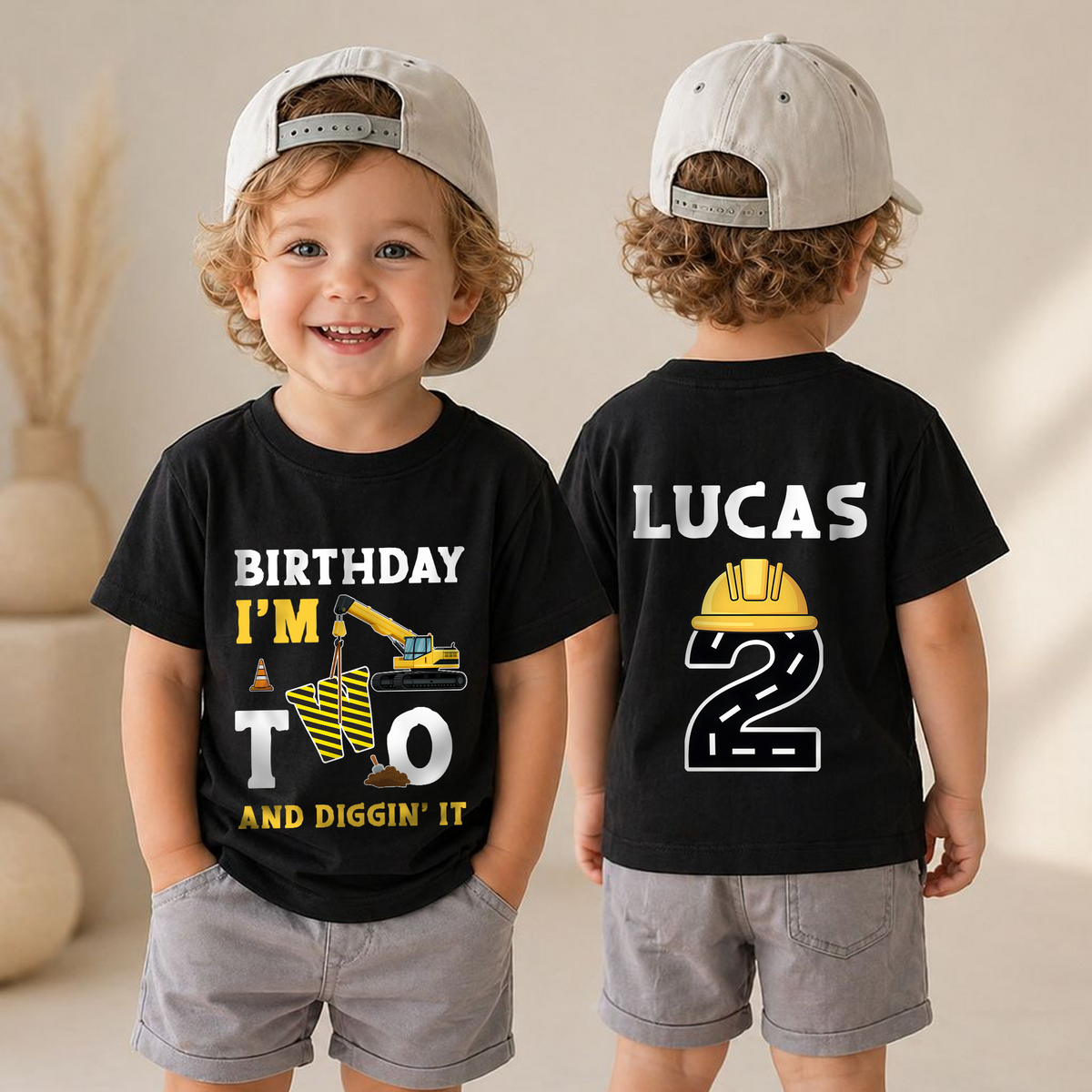 Custom Name Construction 2nd Birthday Shirt, Digging It — product view 4