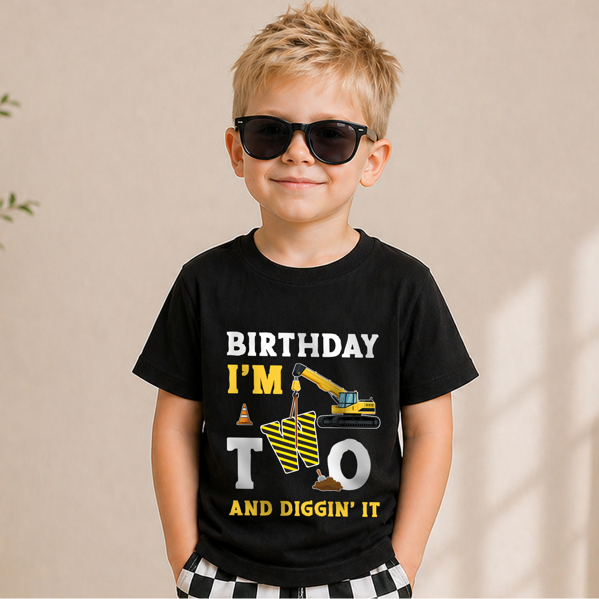 Custom Name Construction 2nd Birthday Shirt, Digging It — product view 5