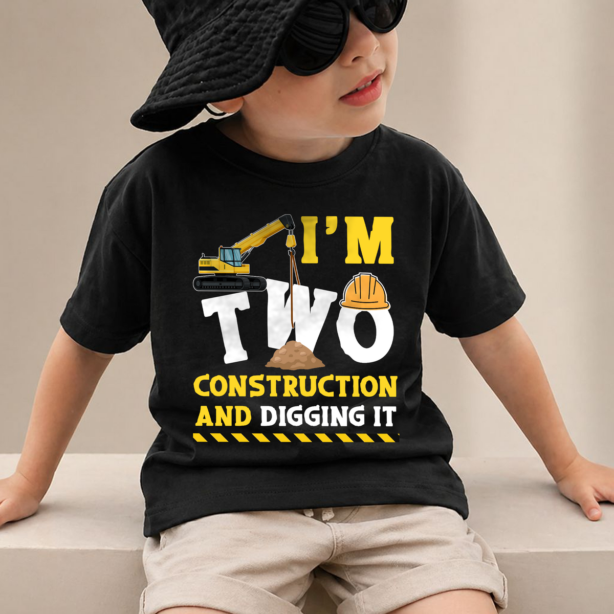 Custom Construction 2nd Birthday Shirt, Two and Digging It — product view 2