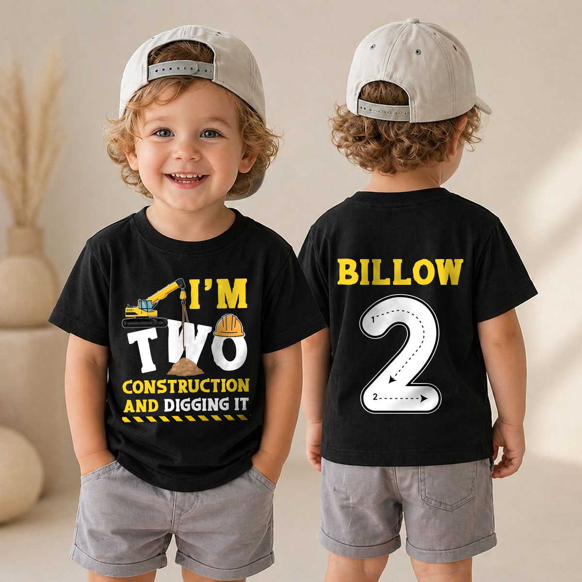 Custom Construction 2nd Birthday Shirt, Two and Digging It — product view 4