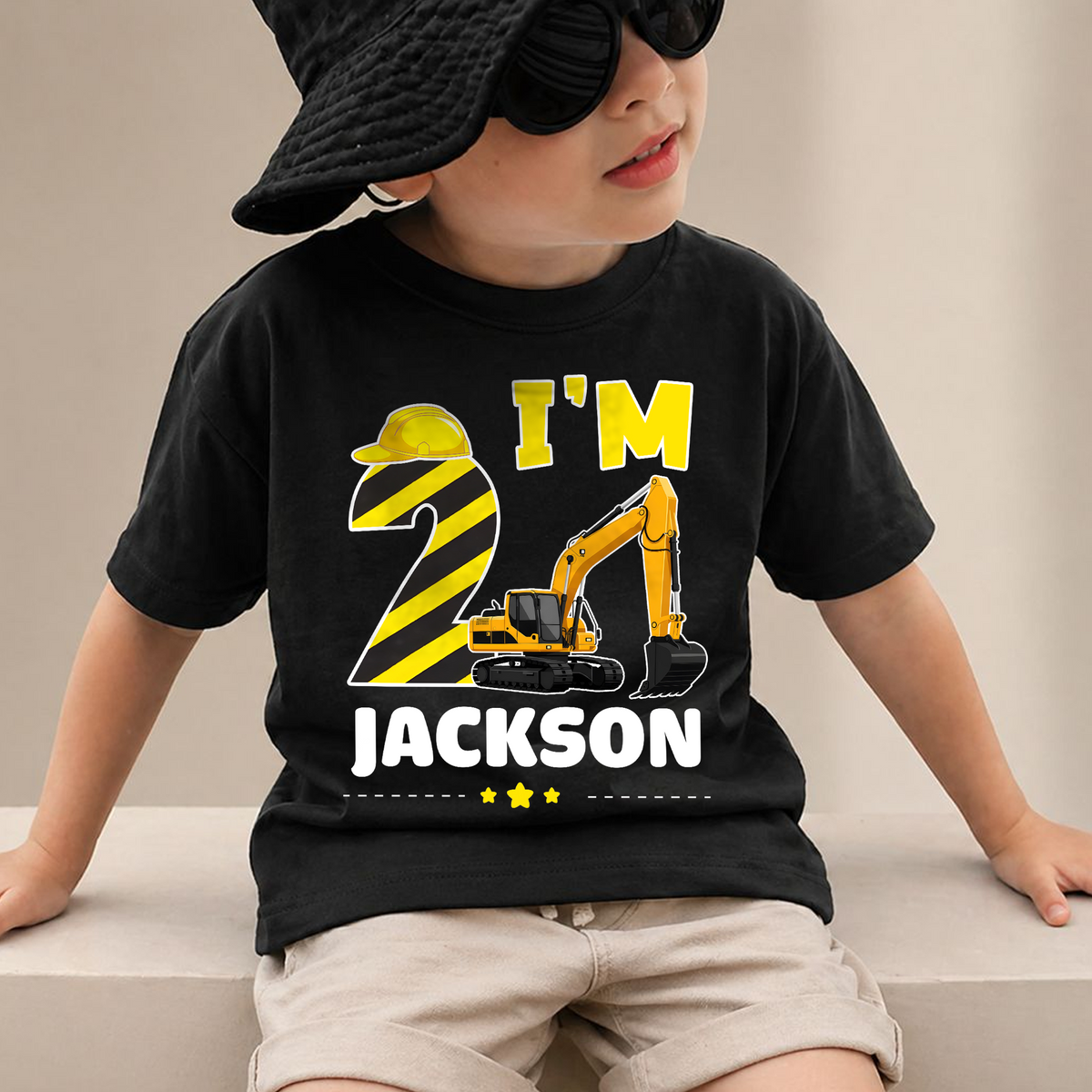 Boys Custom Construction 2nd Birthday Shirt, Digging It — product view 2