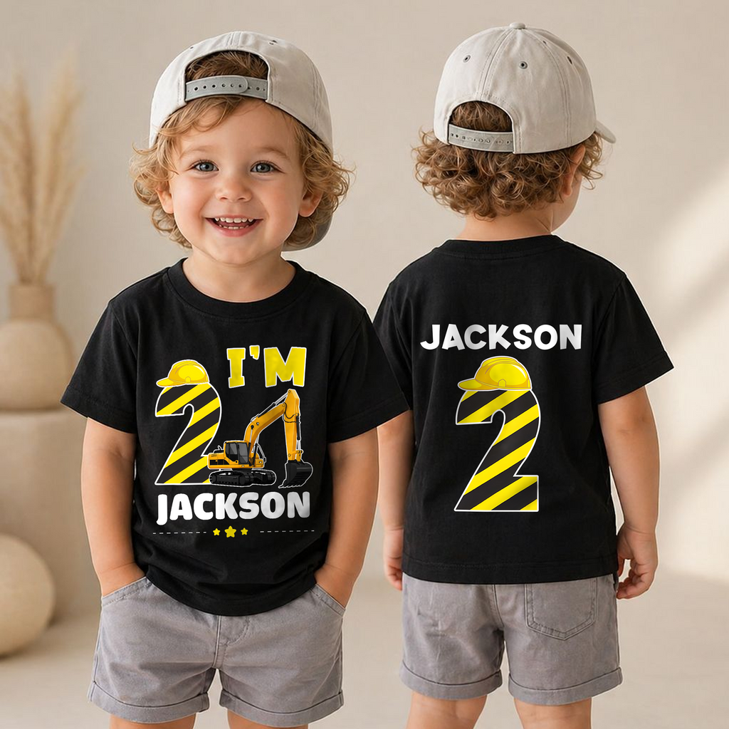 Boys Custom Construction 2nd Birthday Shirt, Digging It — product view 4