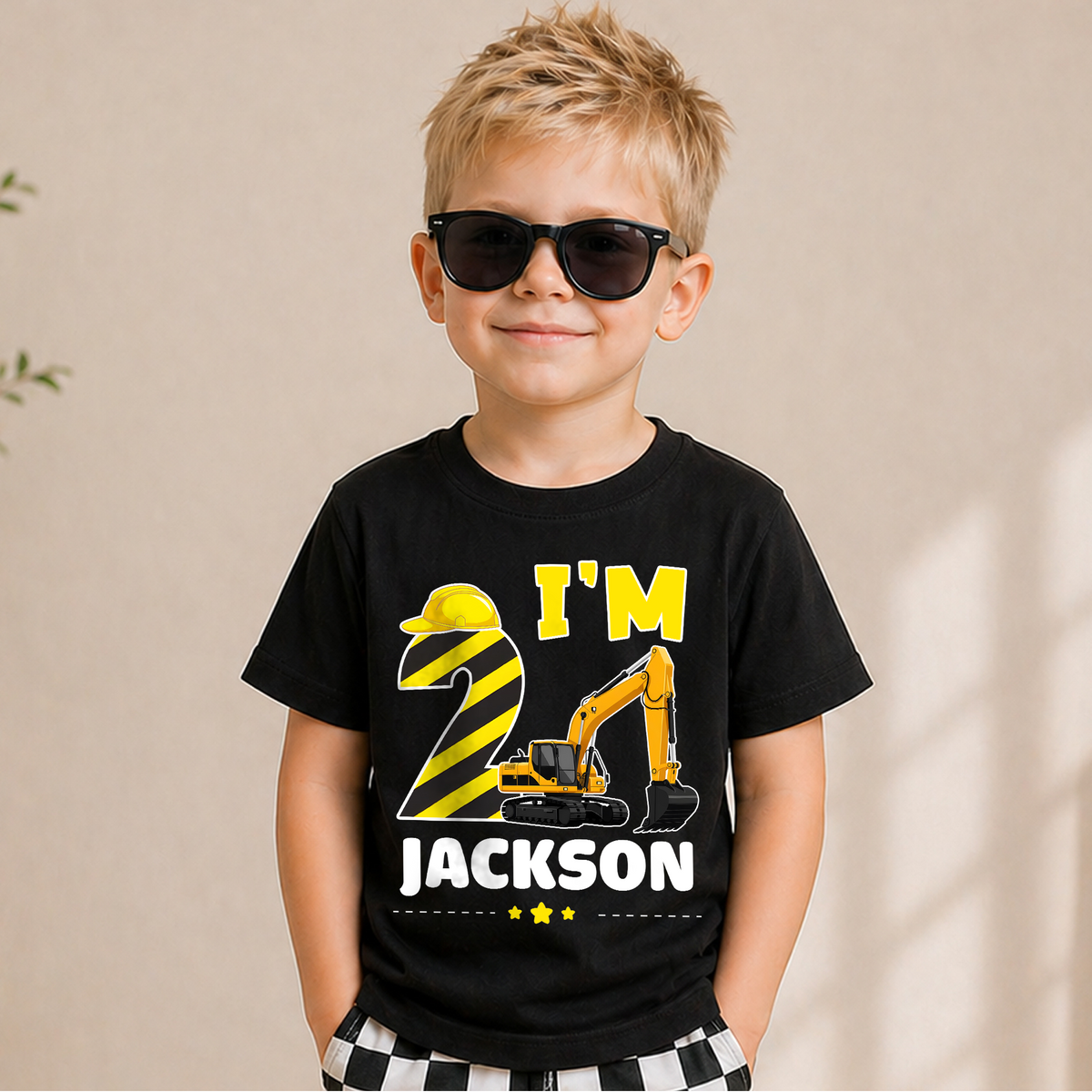 Boys Custom Construction 2nd Birthday Shirt, Digging It — product view 5