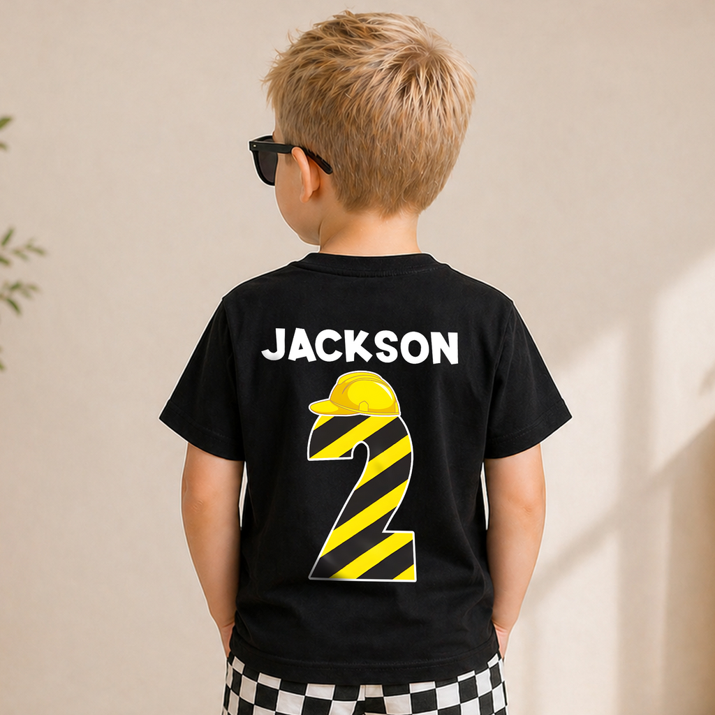 Boys Custom Construction 2nd Birthday Shirt, Digging It — product view 6