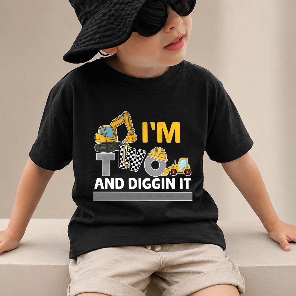 Toddler Personalized Construction 2nd Birthday Shirt, Digging It — product view 2